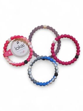 Lokai Pink, Magenta, Purple & Blue Silicone Bead Bracelets (Set of 4)